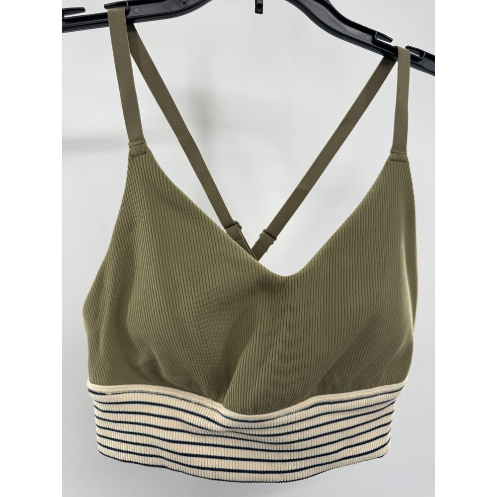 Aerie Womens Triangle Bralette Green M Padded Cross Back Stretch Pullover NWT